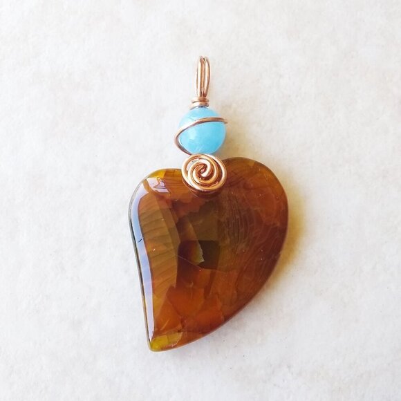 Gorgeous Brown Dragonvein Agate Heart Pendant! Bestie Sis Fiance Wife Mom Gift - Picture 3 of 9